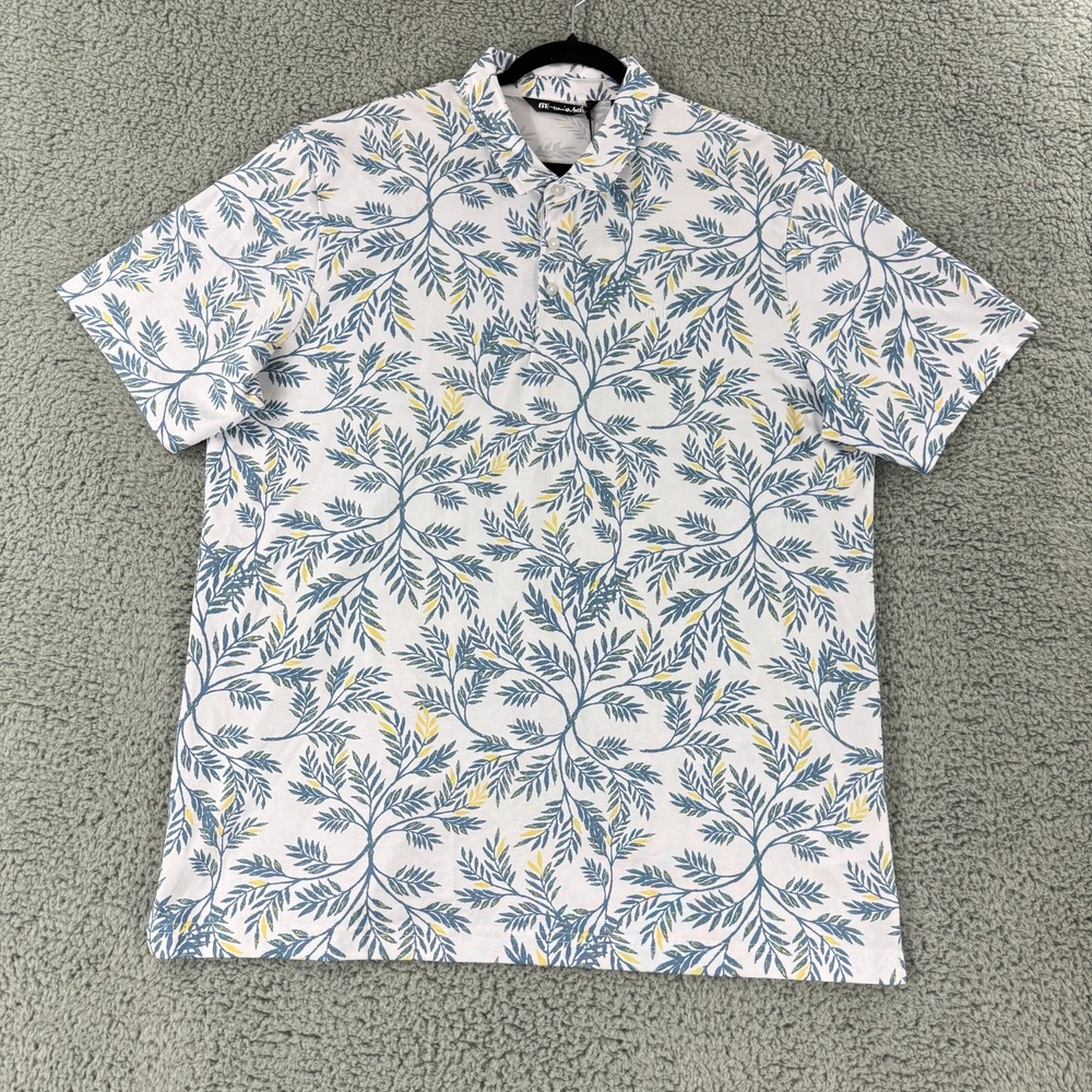 Travis Mathew Desert Wind Polo Shirt Mens Size 2XL White Floral Performance Golf